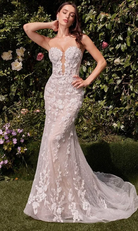 Formal Dress for Historical ReenactmentsCinderella Divine Bridal CD793W - Mermaid Floral Bridal Gown