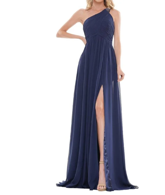 floral print maxi dressesOne Shoulder Long Dress In Navy