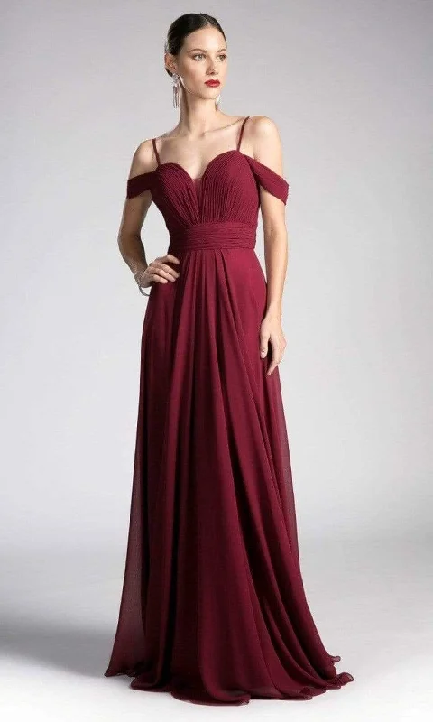 Formal Dress for Ballet PerformancesCinderella Divine - Cold Shoulders Ruched Bodice A-Line Gown CJ241 - 1 pc Burgundy In Size 6 Available