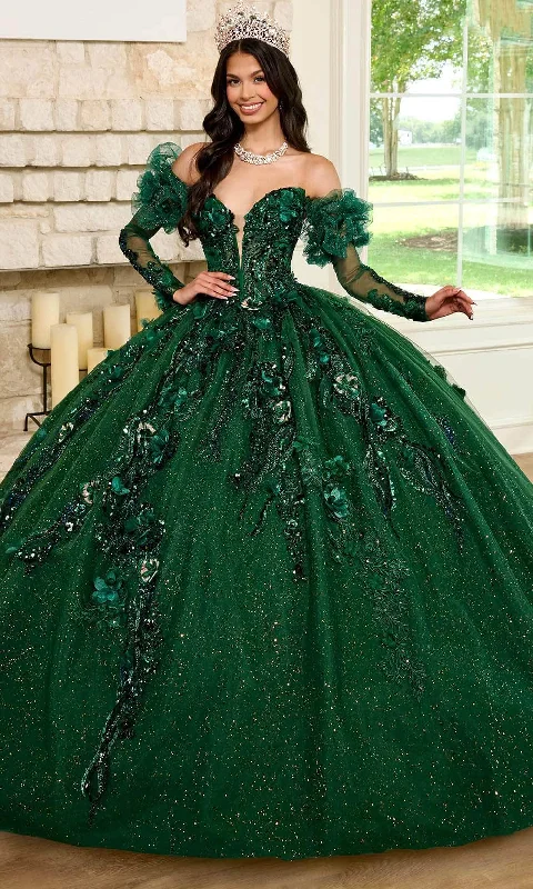 Formal Dress for Modeling AuditionsRachel Allan RQ2184 - Plunging Neck 3D Floral Embellished Ballgown