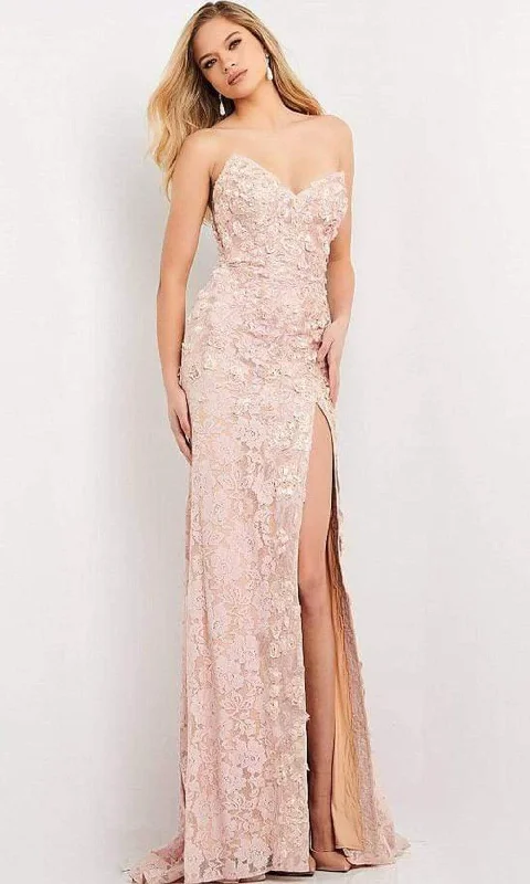 Formal Dress for Winter WeddingsJovani - 06168 Strapless Floral Lace Column Slit Gown