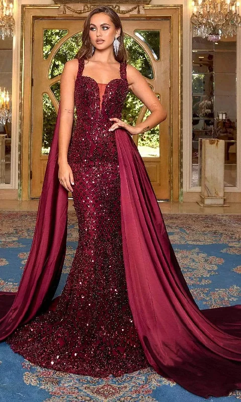 Formal Dress for Indoor WeddingsPortia and Scarlett - PS22271 Sleeveless Draped Overlay Sequin Gown