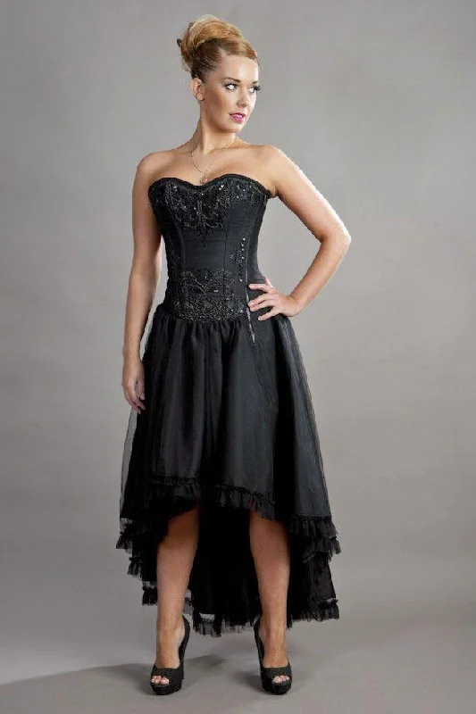 prom dress preservationGeneva Hi-low Prom Corset Dress In Black Taffeta And Black Mesh Overlay