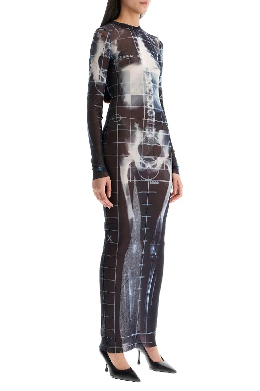 maxi dresses for curvesJean Paul Gaultier Long Dress With X-Ray Print In Black, Blue, And Light Blue Squeletor