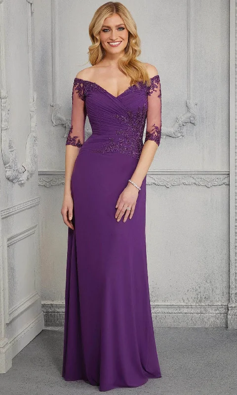 Formal Dress for Hotel GalasMGNY By Mori Lee - Wide Neck Soft Stretch Column Gown 72411SC - 1 pc Navy In Size 6 Available