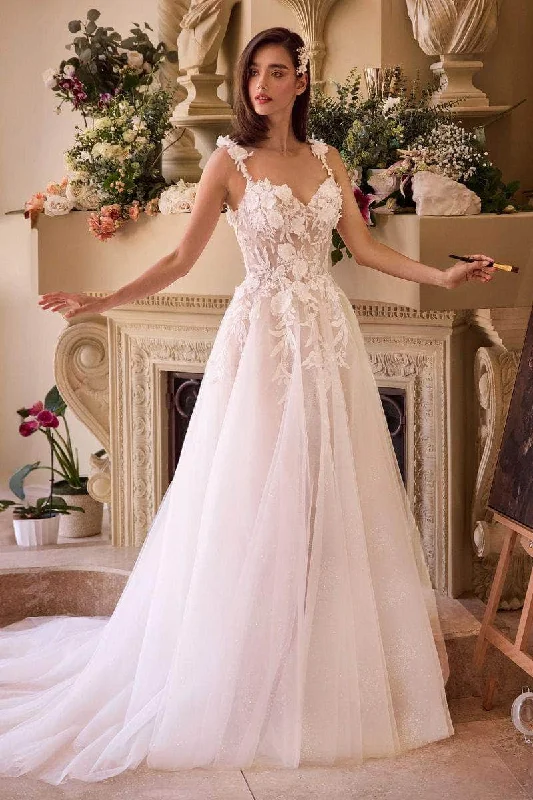 Formal Dress for Outdoor WeddingsCinderella Divine Bridal CDS498W - A-Line Applique Bridal Gown