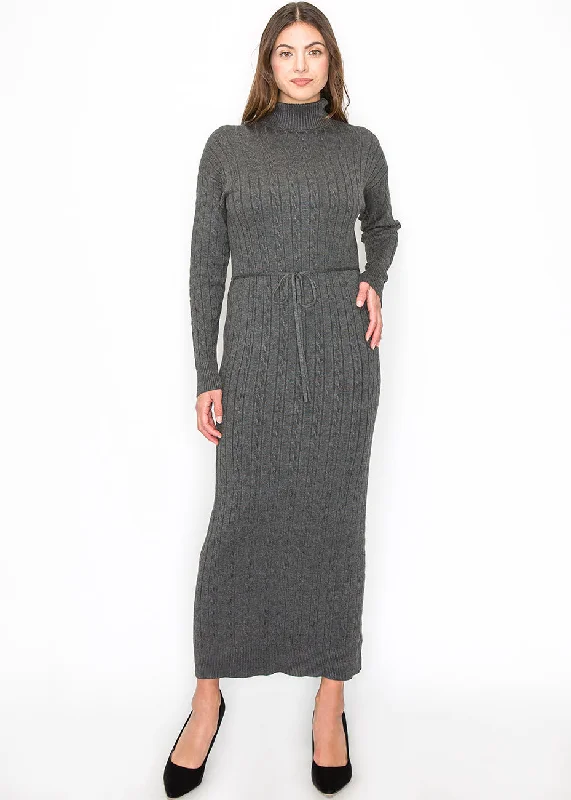 maxi dresses for tall womenLong Grey Knit Dress with Belt