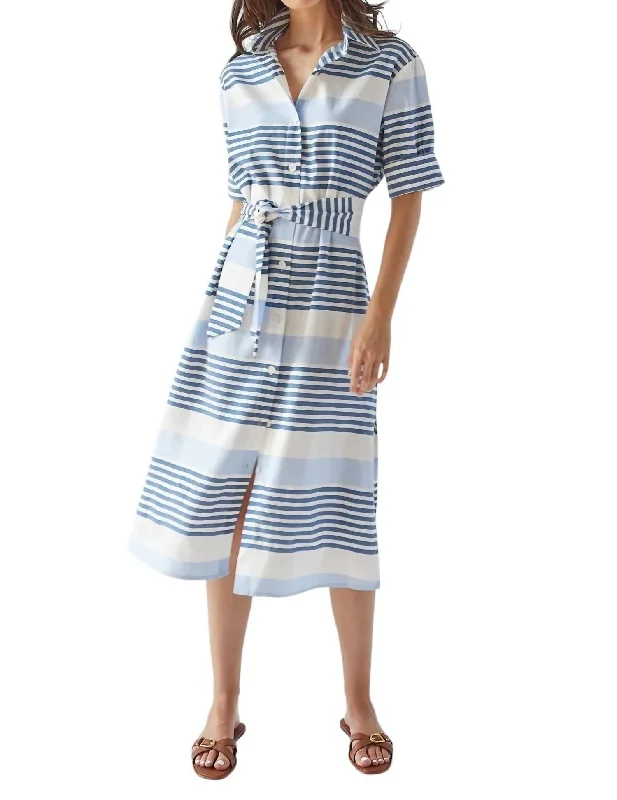 maxi dresses for boat ridesRandi Long Shirtdress In Blue Stripe