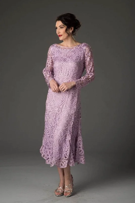 Formal Dress for Vintage Car ShowsSoulmates D1423 - Long Sleeve Tea Length Formal Dress