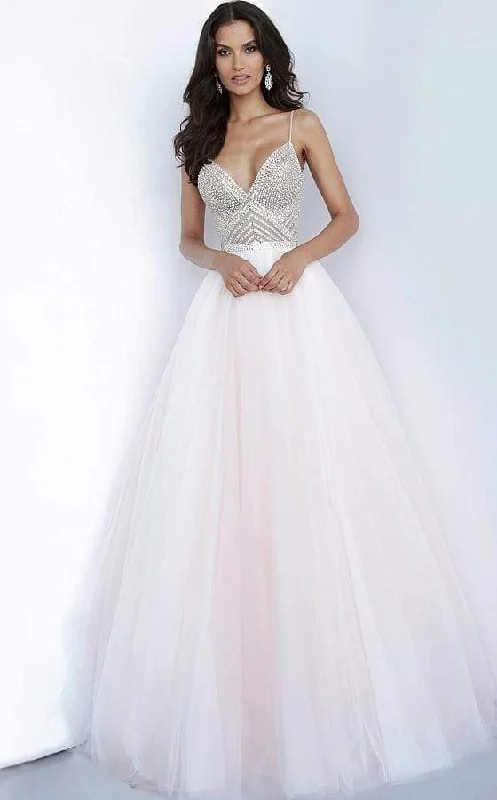 Formal Dress for Eco-Friendly ThemesJovani - 00580 Beaded Deep V-neck Ballgown