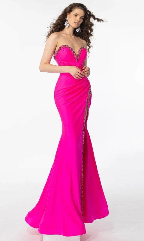 illusion neckline prom dressesAva Presley 39290 - Strapless Beaded Trim Prom Gown