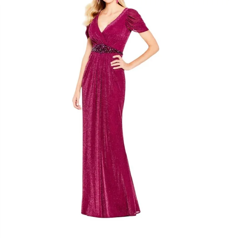 maxi dresses for everyday wearShimmer Jersey Sheath Long Dress In Aubergine