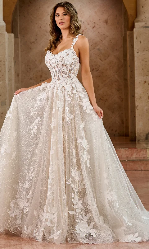 Formal Dress for Cocktail PartiesRachel Allan RB5068 - Floral Appliqued Scoop Bridal Gown