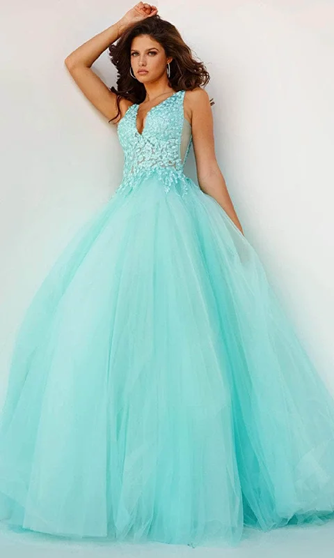 Formal Dress for Sailing RegattasJovani 08572 - V-Neck Laced Ballgown