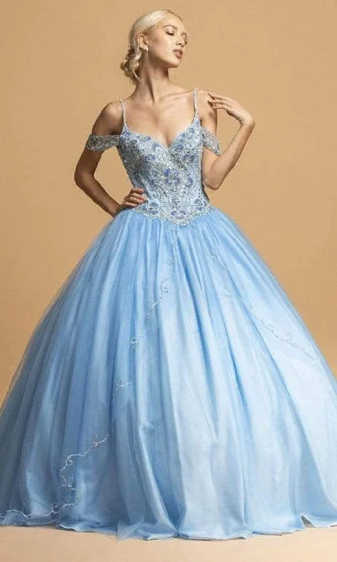 Formal Dress for Destination WeddingsAspeed Design - L2101 Beaded Cold Shoulder Ballgown