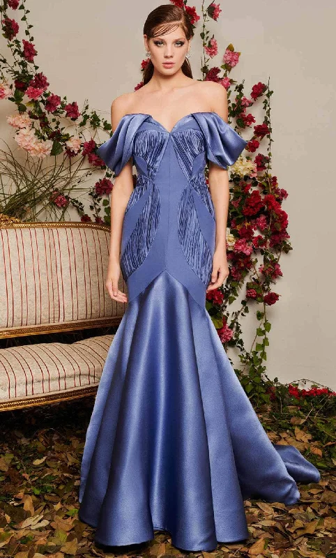 Formal Dress for Bohemian ThemesMNM COUTURE N0493 - Off Shoulder Satin-Crepe Gown