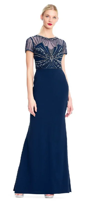 Formal Dress for Runway ShowsAdrianna Papell - Embellished Jewel Open Back Trumpet Gown AP1E203646 - 1 pc Deep Blue In Size 12 Available