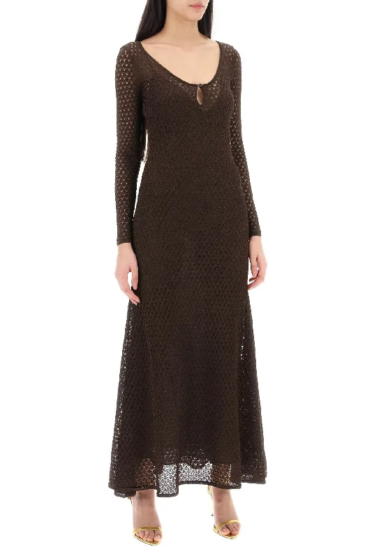 maxi dresses with high necklinesTom Ford Long Knitted Lurex Perforated Dress