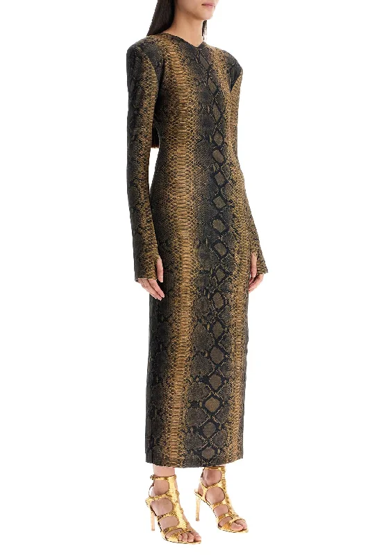 maxi dresses for summerNorma Kamali Brown Slim Fit Long Python Effect Dress