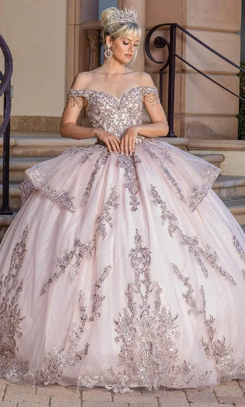 Formal Dress for Winter Formal EventsDancing Queen 1696 - Off Shoulder Quinceanera Ballgown