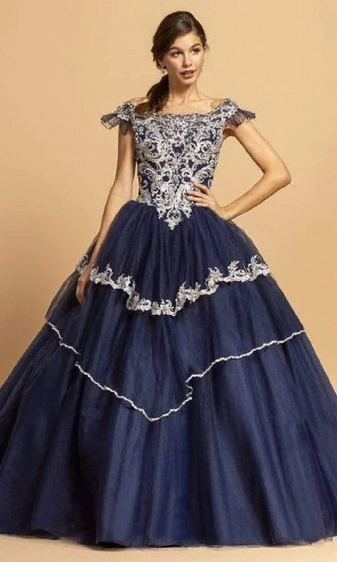 Formal Dress for EveningsAspeed Design - L2259 Off Shoulder Short Sleeves Ball Gown