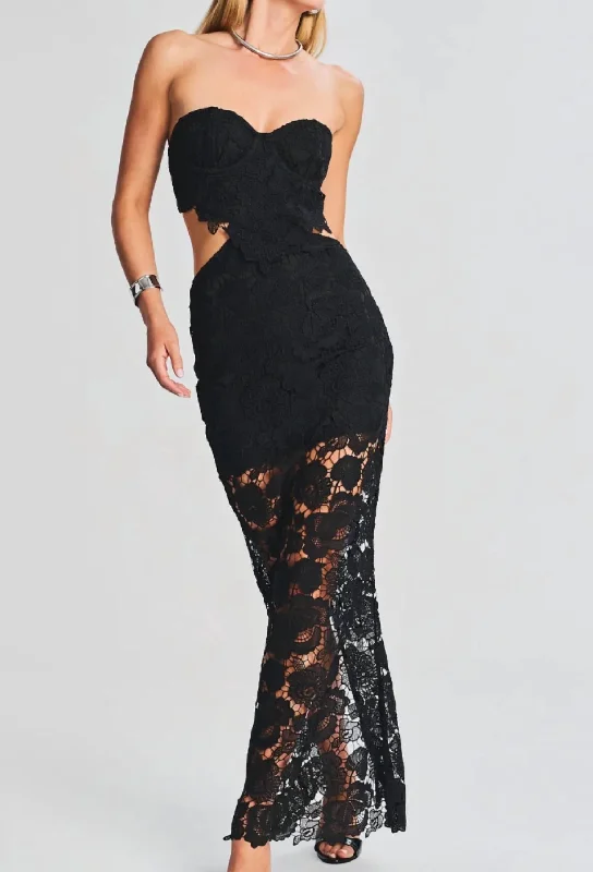 maxi dresses with embroidered patternsEliza Long Dress In Black