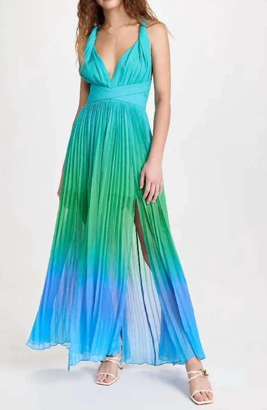 maxi dresses with beltsKiki Long Dress in Blue & Green Ombre