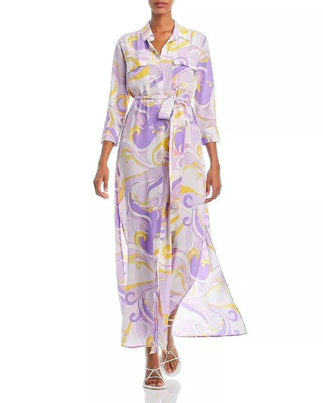 maxi dresses for yoga and meditationCameron Long Silk Shirt Dress In Light Orchid