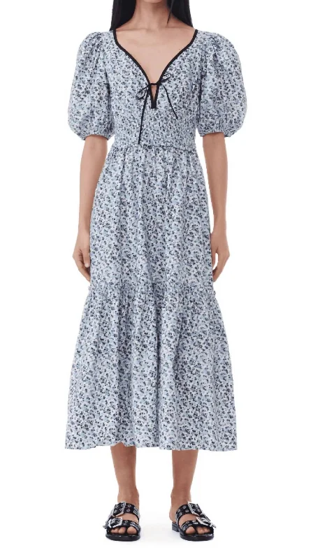 affordable maxi dressesPrinted Cotton Long Smock Dress In Glacier Lake