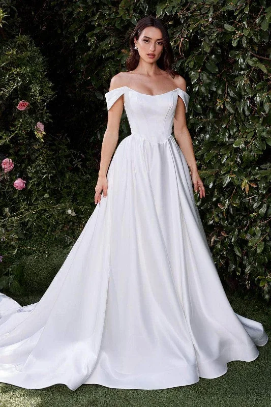 Formal Dress for Evening WeddingsCinderella Divine Bridal CDS513W - Off-Shoulder Basque Ballgown