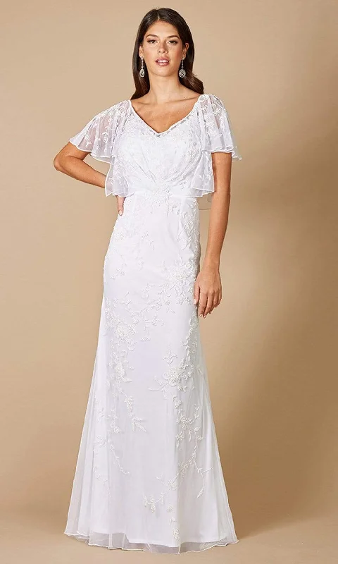 Formal Dress for Urban ThemesLara Dresses - 51056 Flutter Sleeve Embellished Bridal Gown