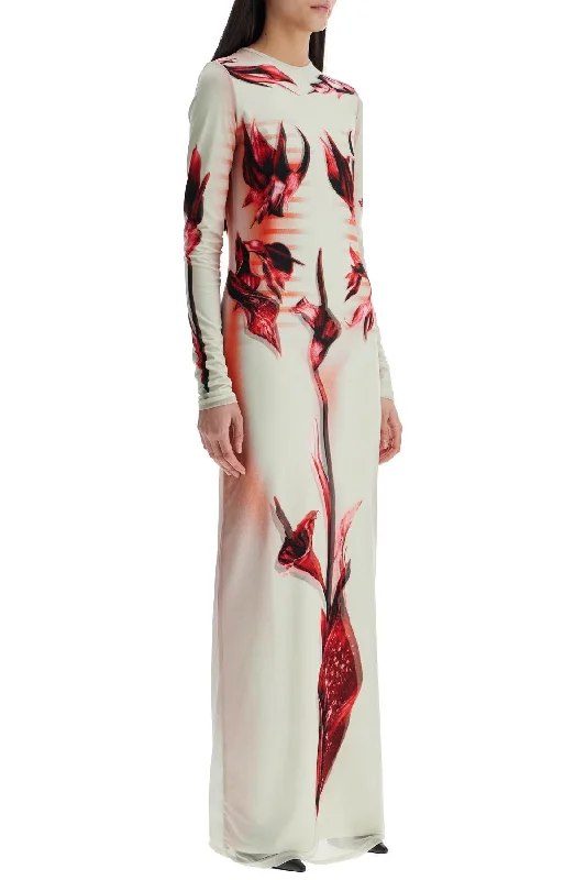 maxi dresses for womenJean Paul Gaultier Long Dress Flower Body Morphing Pink Floral Slim