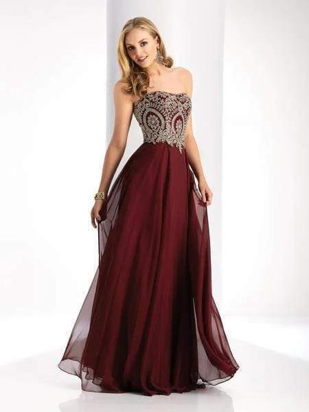 Formal Dress for Historical ReenactmentsClarisse - 3000 Strapless Gilt-Appliqued Chiffon Long Gown