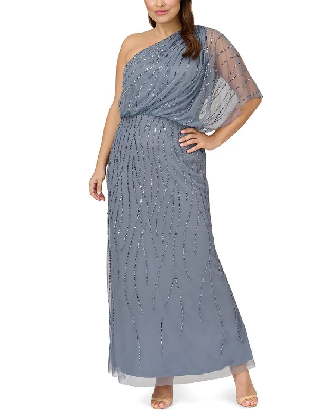 maxi dresses with beltsAdrianna Papell Long One Shoulder Beaded Dress