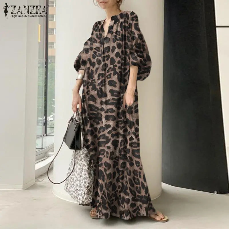 maxi dresses for date nightsWomen's Leopard Print Fashion Designer High Waist Long Dresses (Plus Size)