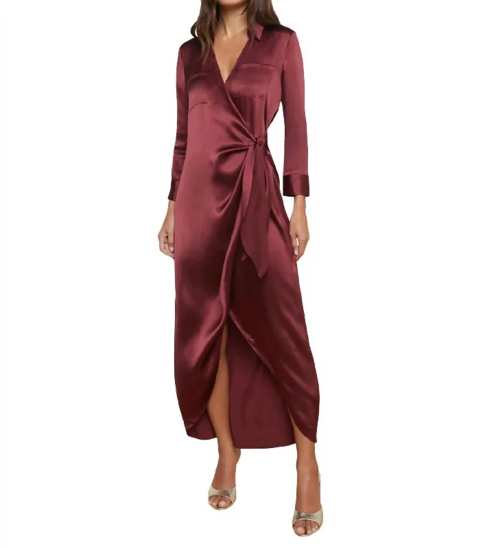 maxi dresses with pockets and sleevesKadi Long Wrap Dress In Dark Wine