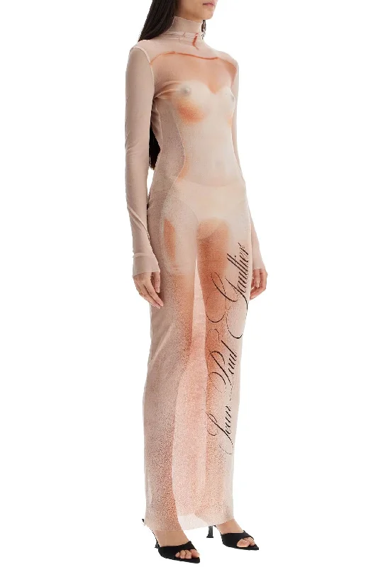 maxi dresses with lace overlaysJean Paul Gaultier Long Mesh Dress