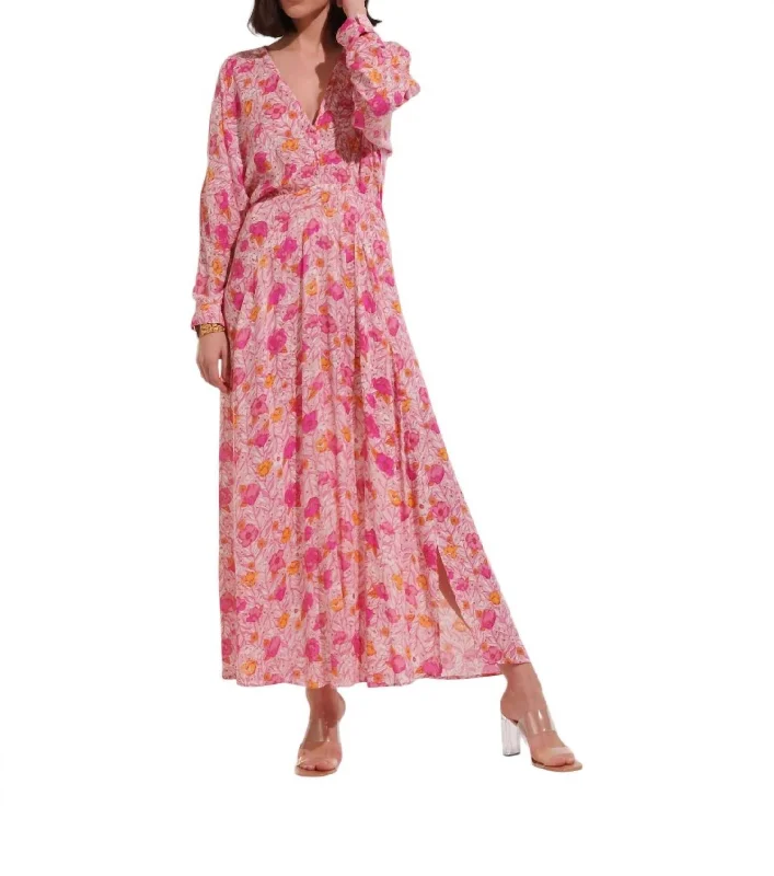 maxi dresses for warm weatherIlona V Neck Long Dress In Pink Petunia