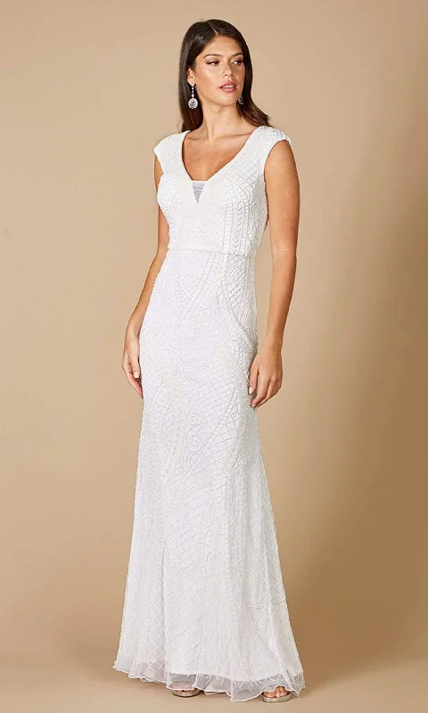 Formal Dress for Rustic ThemesLara Dresses - 51071 Cap Sleeve Beaded V-Neck Bridal Gown