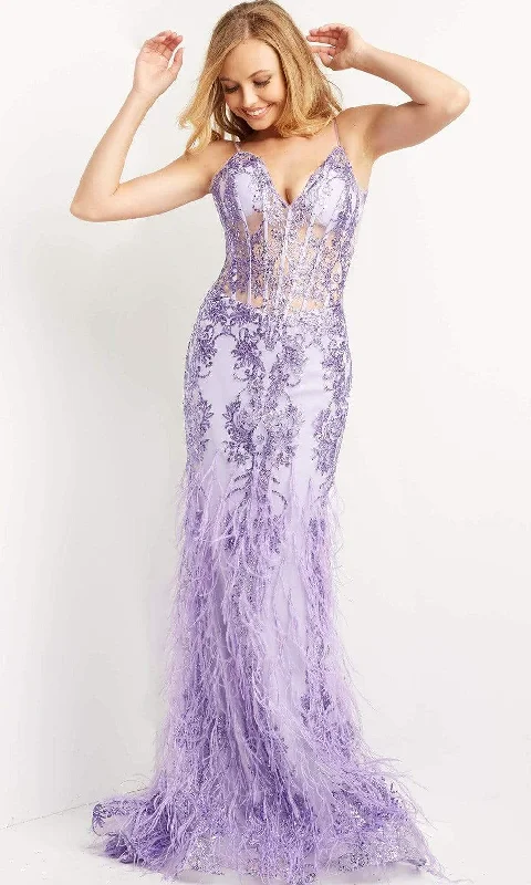 Formal Dress for QuinceañerasJovani - 08141 Feather Accented Corset Gown