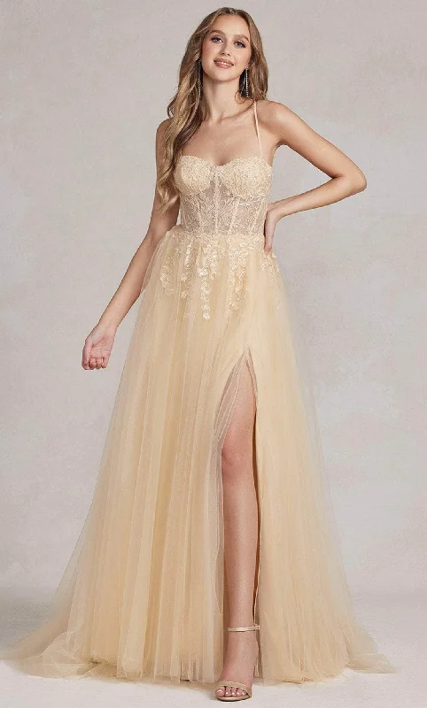 Formal Dress for Cruise Ship EventsNox Anabel J1089 - Sleeveless Sheer Embroidered Ballgown