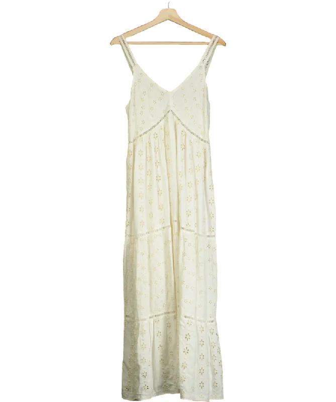 maxi dresses for springPositano Cream White Embroided Long Dress UK M/L