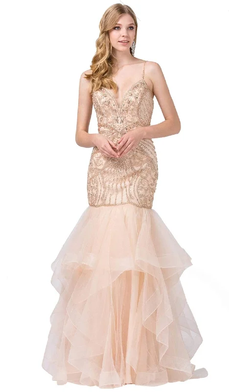 Formal Dress for Black-Tie Optional EventsDancing Queen - 2523 Bead-Adorned Plunging Sweetheart Trumpet Gown