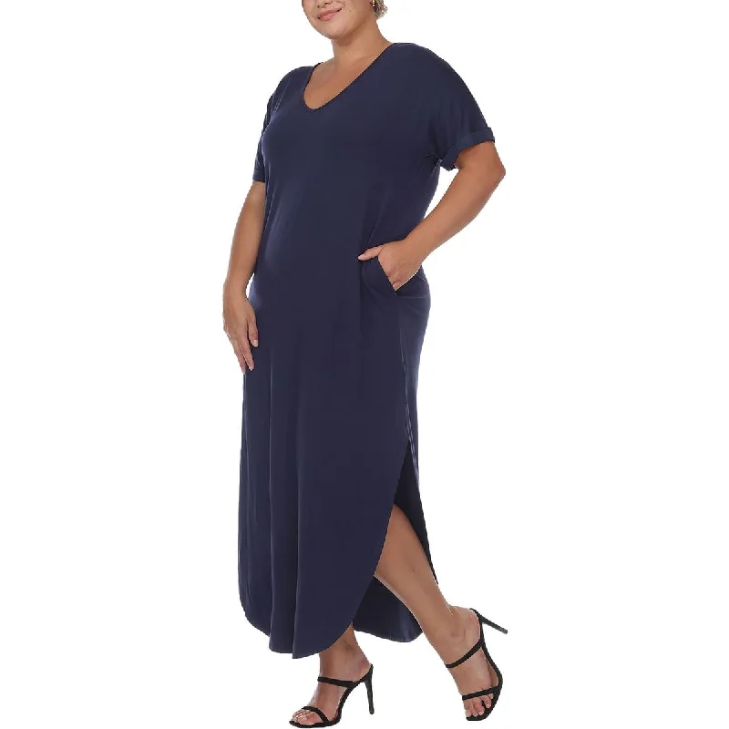 maxi dresses with high slitsPlus Womens V-Neck Long T-Shirt Dress