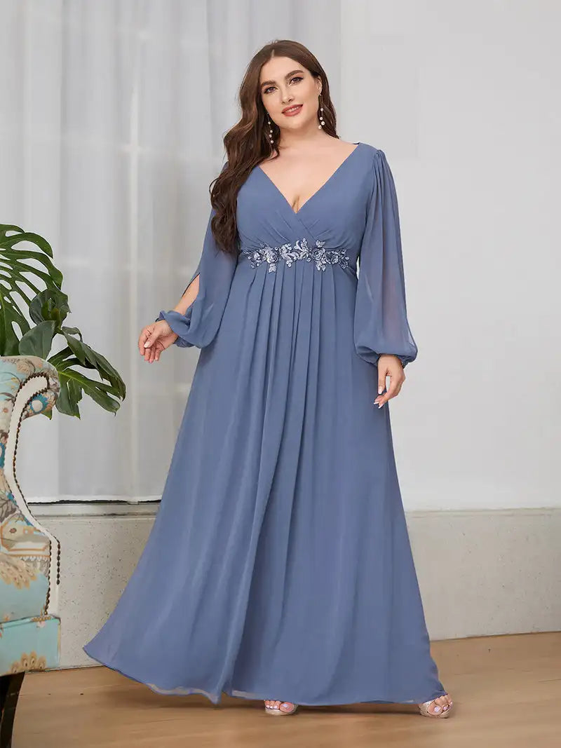 maxi dresses with removable beltsWomen's Chiffon 6XL Fashion Designer Puff Sleeve Long Dresses (Plus Size)