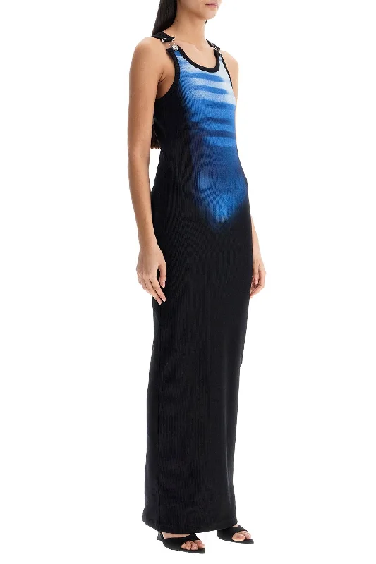 maxi dresses for partiesJean Paul Gaultier Long Fitted Sleeveless Dress In Black And Blue Ribbed Cotton