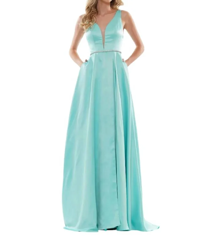 maxi dresses for beachA-Line Satin Long Dress In Mint