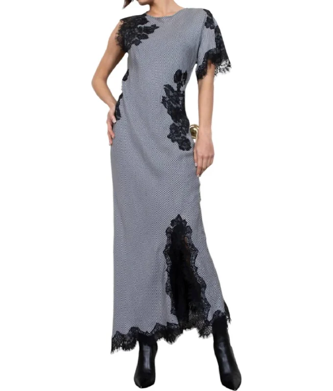 maxi dresses with appliquésLuna Houndstooth Bias Long Dress In Camile Houndstooth Print