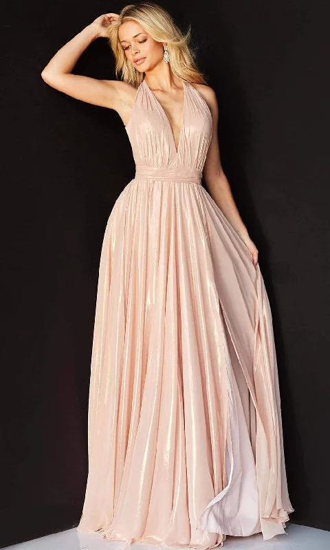 Formal Dress for Religious CeremoniesJovani - 07247 Plunging Halter Cascading Panel Gown