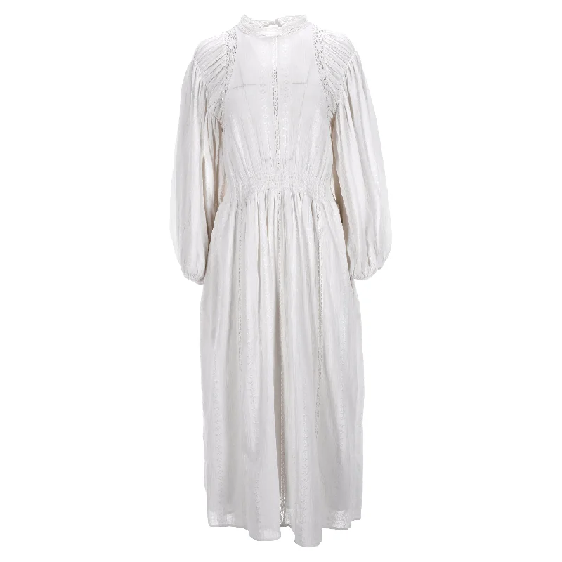 maxi dresses under $50Isabel Marant Etoile Jaena Long Dress With Lace Inserts In White Cotton And Viscose